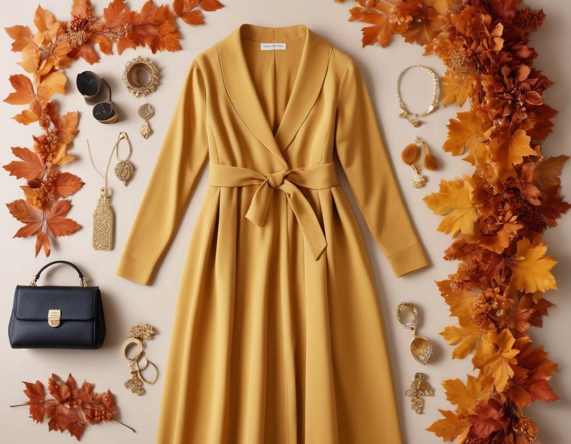 A stylish flat lay showcasing essential modest fashion pieces for each season, including elegant Islamic attire like flowing dresses, tailored abayas, chic hijabs, and accessories like belts and bags. The background features subtle seasonal elements like autumn leaves, winter snowflakes, spring flowers, and summer sun. Soft natural lighting enhances the textures of fabrics, creating an inviting atmosphere. Elegant typography overlaying the image reads 'Modest Fashion Essentials'. vibrant colors. minimalistic style.